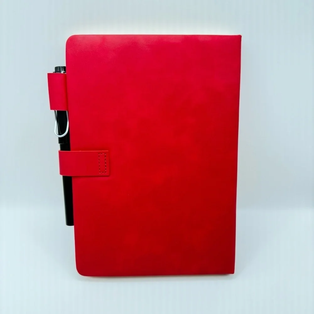 Vintage A5 Leather Notebook Red Soft Cover & Bookmark